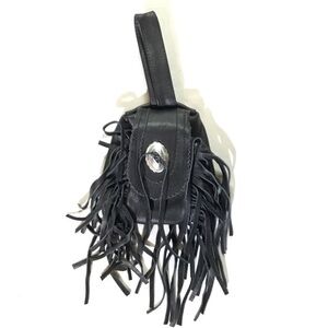 Black Leather fringe hip belt purse
